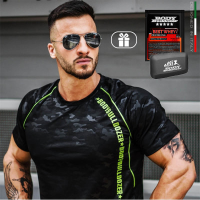 Póló DIABLO 211 fekete camo + Tablettatartó + Best Whey 45g - BodyBulldozer